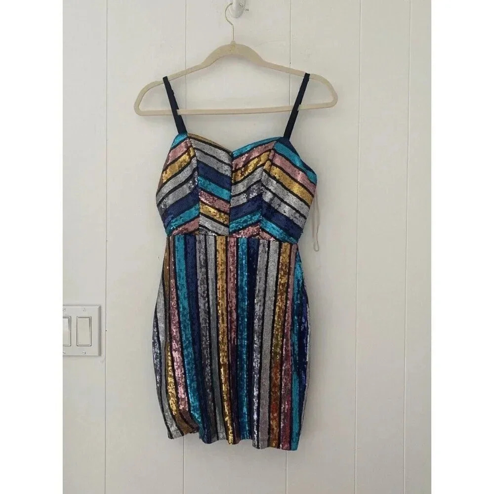 Charlotte Russe Womens Black Multicolor Sequin Mini Dress Size S